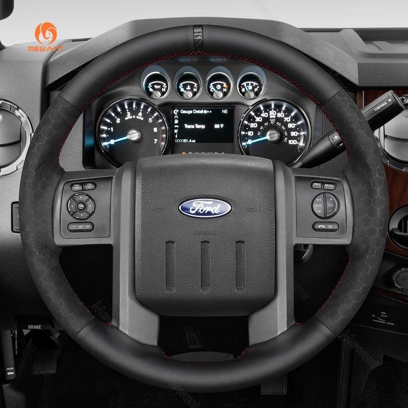 MEWANT Genuine Leather Car Steering Wheel Cove for Ford Ford F - 250 F - 350 2011 - 2016 Expedition 2007 - 2014 - Alcantara, Leather, Carbon Fiber, Easy Install, Non - Slip, Best Steering Wheel Cover
