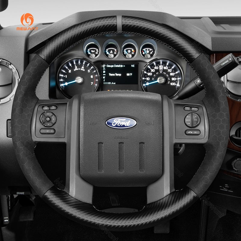 MEWANT Genuine Leather Car Steering Wheel Cove for Ford Ford F - 250 F - 350 2011 - 2016 Expedition 2007 - 2014 - Alcantara, Leather, Carbon Fiber, Easy Install, Non - Slip, Best Steering Wheel Cover