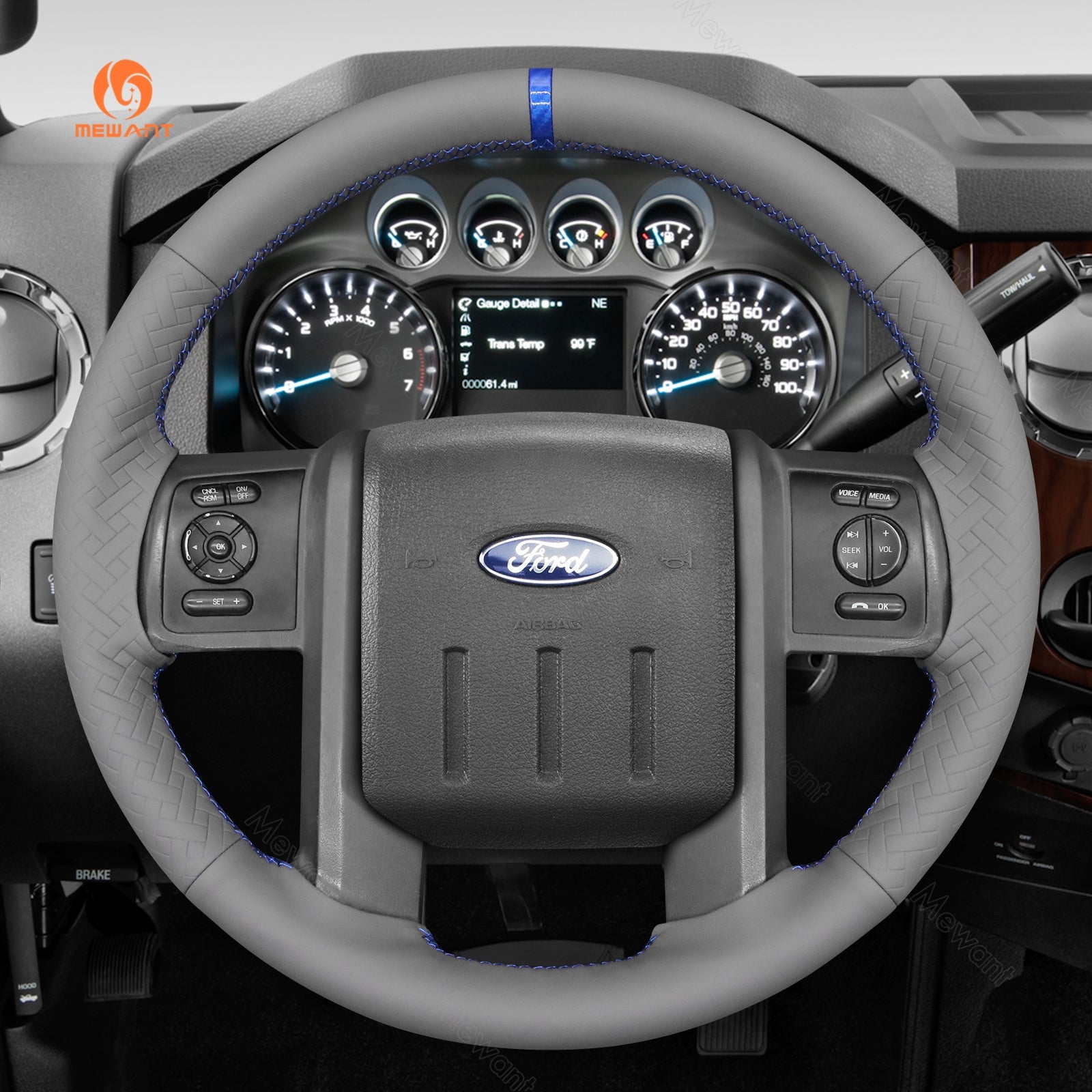 MEWANT Genuine Leather Car Steering Wheel Cove for Ford Ford F - 250 F - 350 2011 - 2016 Expedition 2007 - 2014 - Alcantara, Leather, Carbon Fiber, Easy Install, Non - Slip, Best Steering Wheel Cover