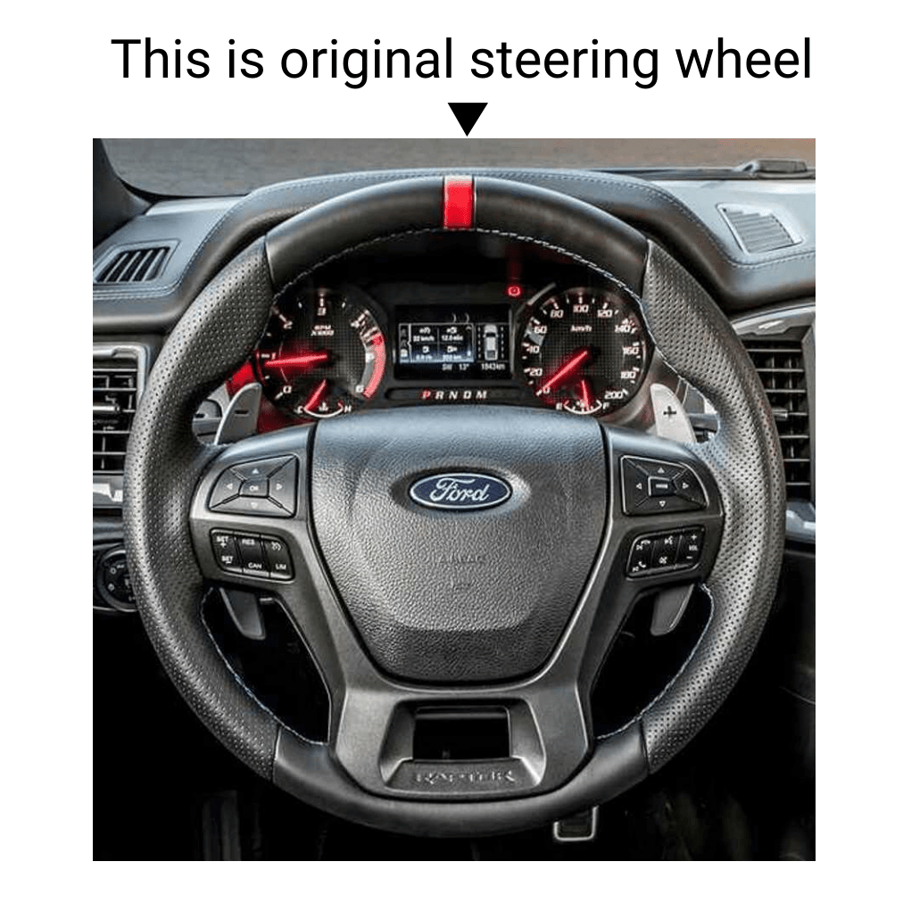 MEWANT Genuine Leather Car Steering Wheel Cove for Ford Ranger Raptor 2019 - Alcantara, Leather, Carbon Fiber, Easy Install, Non - Slip, Best Steering Wheel Cover