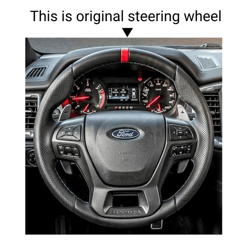 MEWANT Genuine Leather Car Steering Wheel Cove for Ford Ranger Raptor 2019 - Alcantara, Leather, Carbon Fiber, Easy Install, Non - Slip, Best Steering Wheel Cover