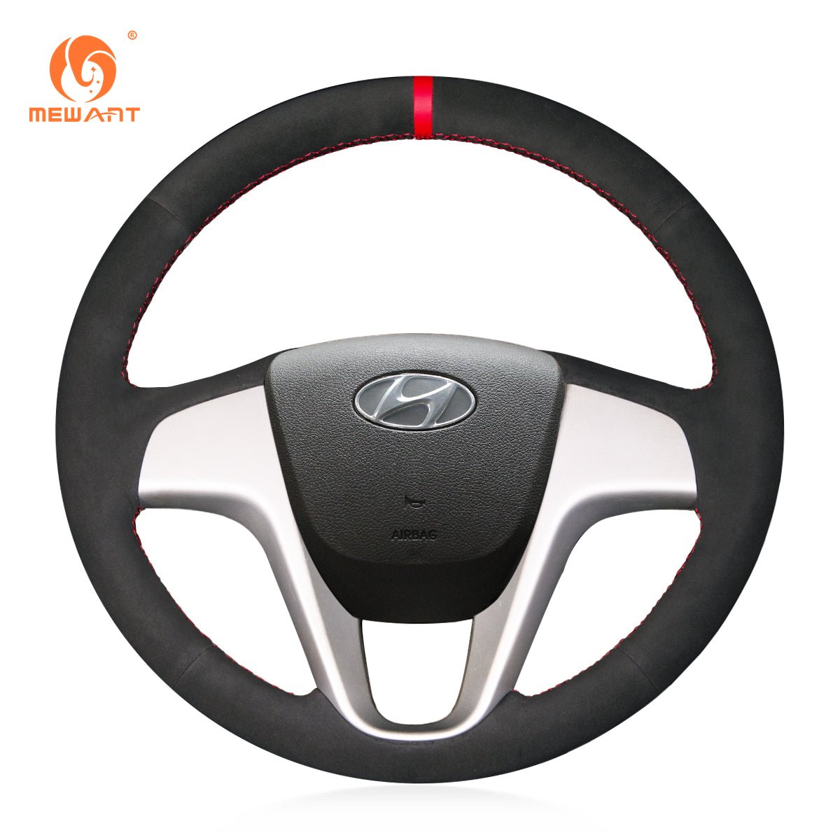 MEWANT Genuine Leather Car Steering Wheel Cove for Hyundai Accent / Hyundai i20 - Alcantara, Leather, Carbon Fiber, Easy Install, Non - Slip, Best Steering Wheel Cover