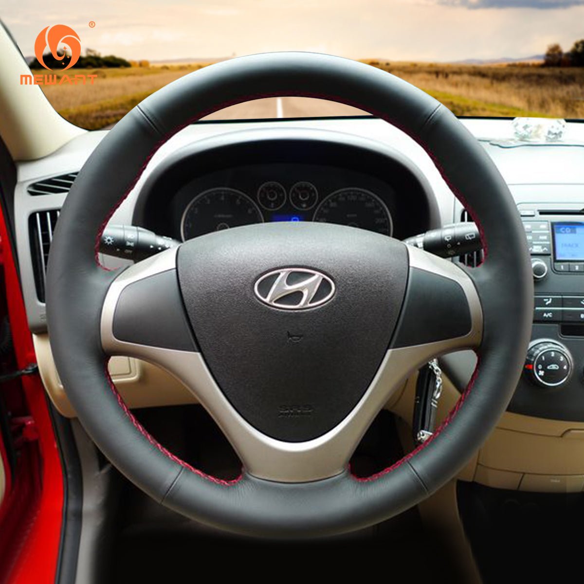 MEWANT Genuine Leather Car Steering Wheel Cove for Hyundai Elantra Touring / Hyundai - Alcantara, Leather, Carbon Fiber, Easy Install, Non - Slip, Best Steering Wheel Cover