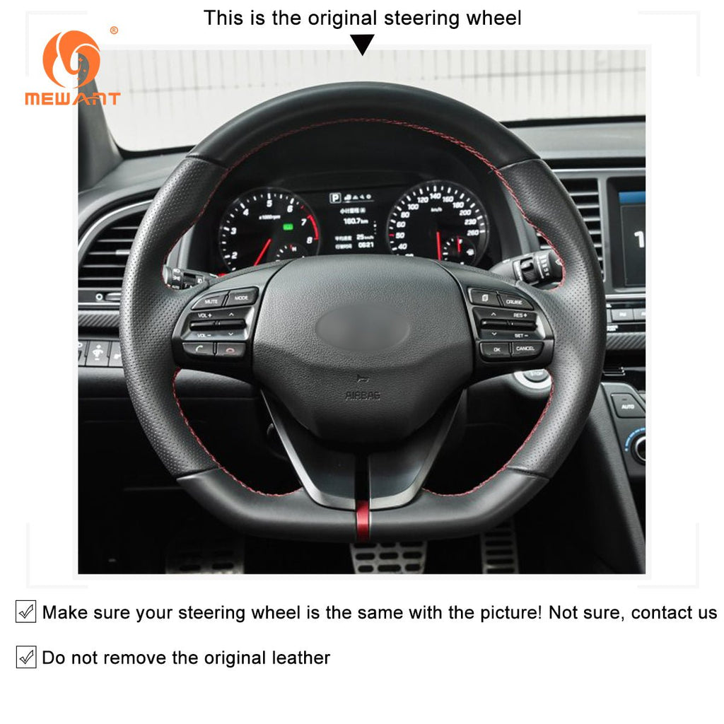 MEWANT Genuine Leather Car Steering Wheel Cove for Hyundai Ioniq / Elantra VI (Sport|SR Turbo) - Alcantara, Leather, Carbon Fiber, Easy Install, Non - Slip, Best Steering Wheel Cover