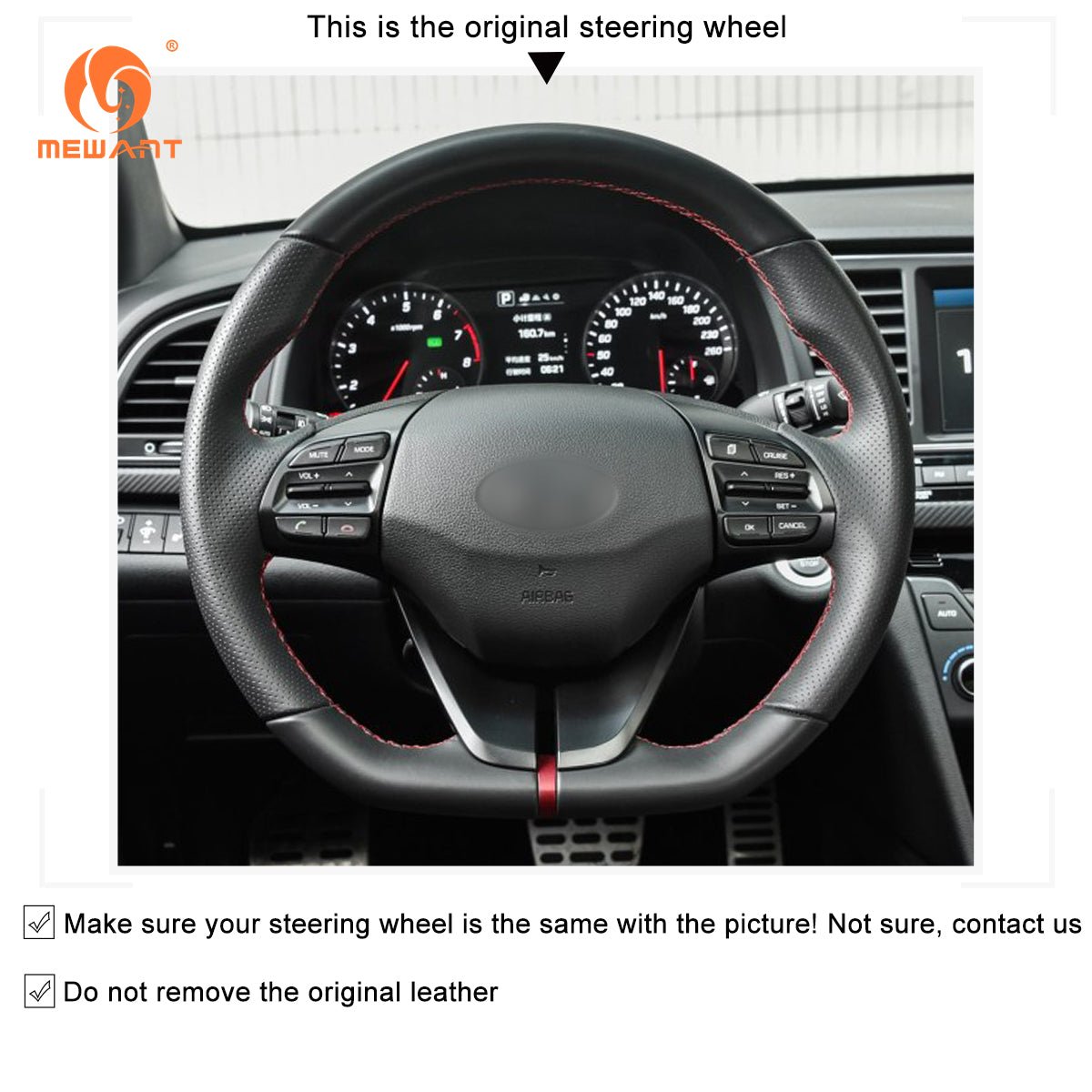 MEWANT Genuine Leather Car Steering Wheel Cove for Hyundai Ioniq / Elantra VI (Sport|SR Turbo) - Alcantara, Leather, Carbon Fiber, Easy Install, Non - Slip, Best Steering Wheel Cover