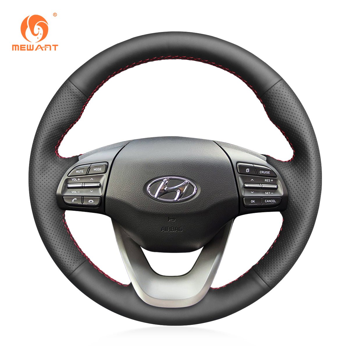 MEWANT Genuine Leather Car Steering Wheel Cove for Hyundai Kona 2017 - 2023 - Alcantara, Leather, Carbon Fiber, Easy Install, Non - Slip, Best Steering Wheel Cover