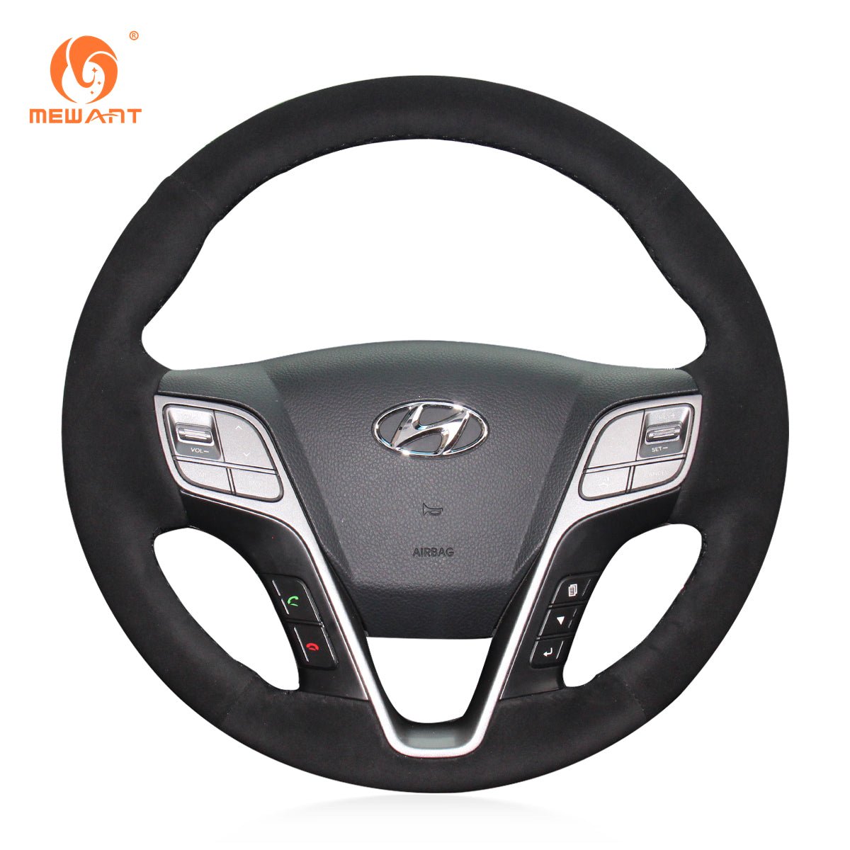 MEWANT Genuine Leather Car Steering Wheel Cove for Hyundai Santa Fe (Sport)/ Santa Fe XL/ Grand Santa Fe/ H350 - Alcantara, Leather, Carbon Fiber, Easy Install, Non - Slip, Best Steering Wheel Cover