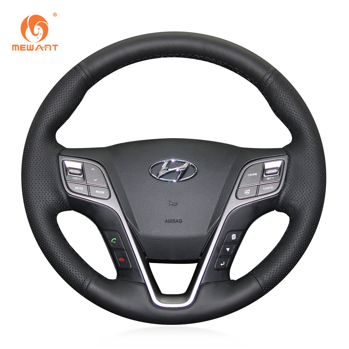 MEWANT Genuine Leather Car Steering Wheel Cove for Hyundai Santa Fe (Sport)/ Santa Fe XL/ Grand Santa Fe/ H350 - Mewant Cover