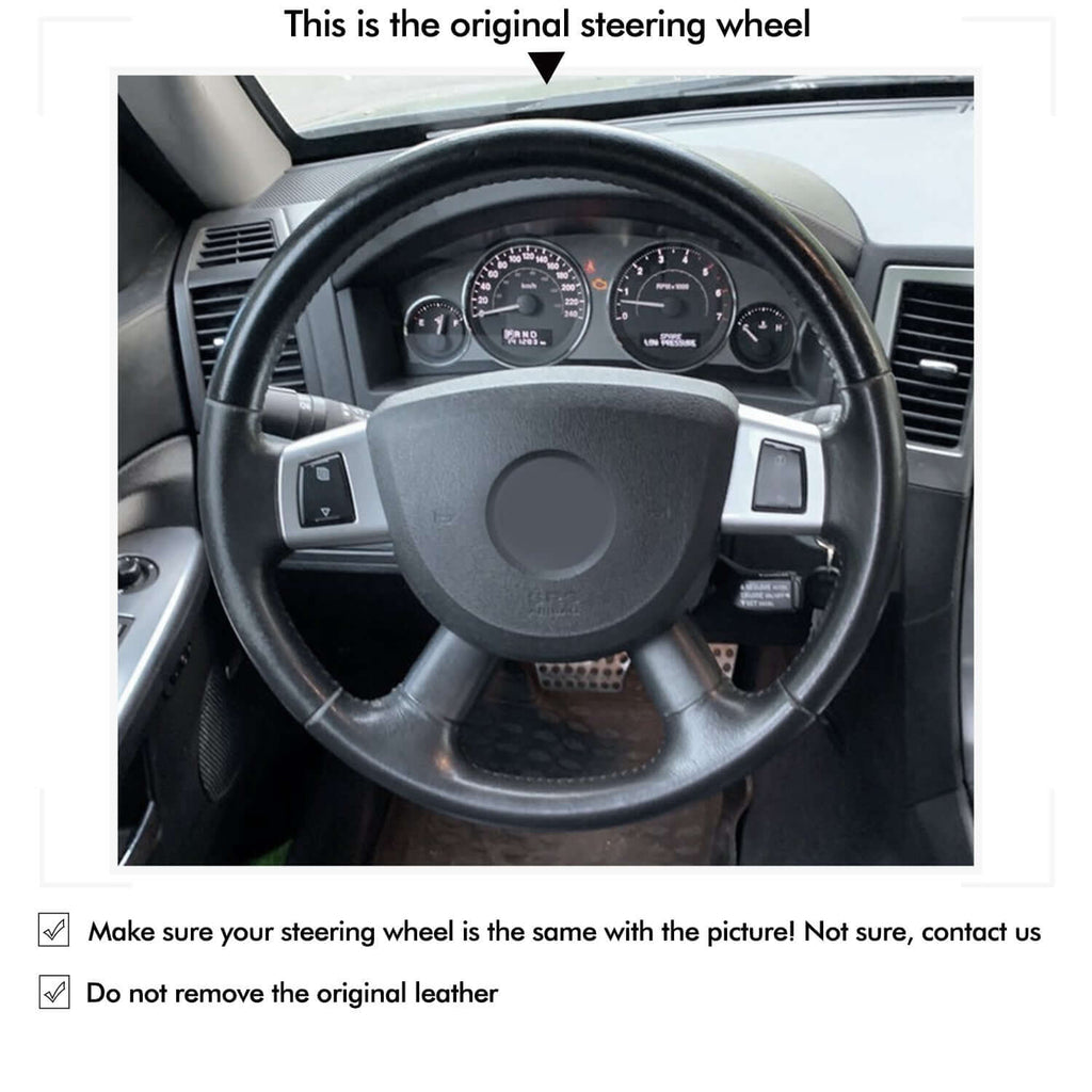 MEWANT Genuine Leather Car Steering Wheel Cove for Jeep Commander (XK)/ Grand Cherokee III(WK)/ Cherokee IV(KK) - Alcantara, Leather, Carbon Fiber, Easy Install, Non - Slip, Best Steering Wheel Cover