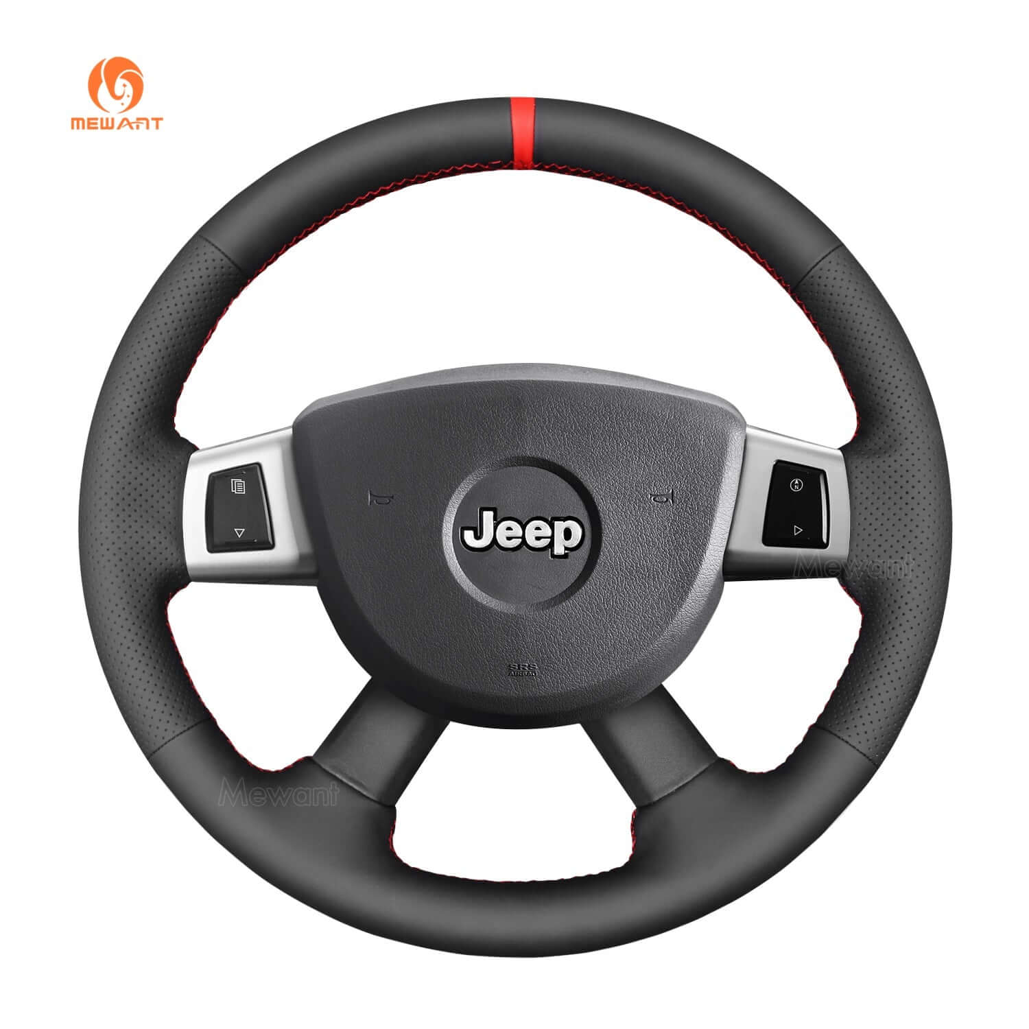 MEWANT Genuine Leather Car Steering Wheel Cove for Jeep Commander (XK)/ Grand Cherokee III(WK)/ Cherokee IV(KK) - Alcantara, Leather, Carbon Fiber, Easy Install, Non - Slip, Best Steering Wheel Cover