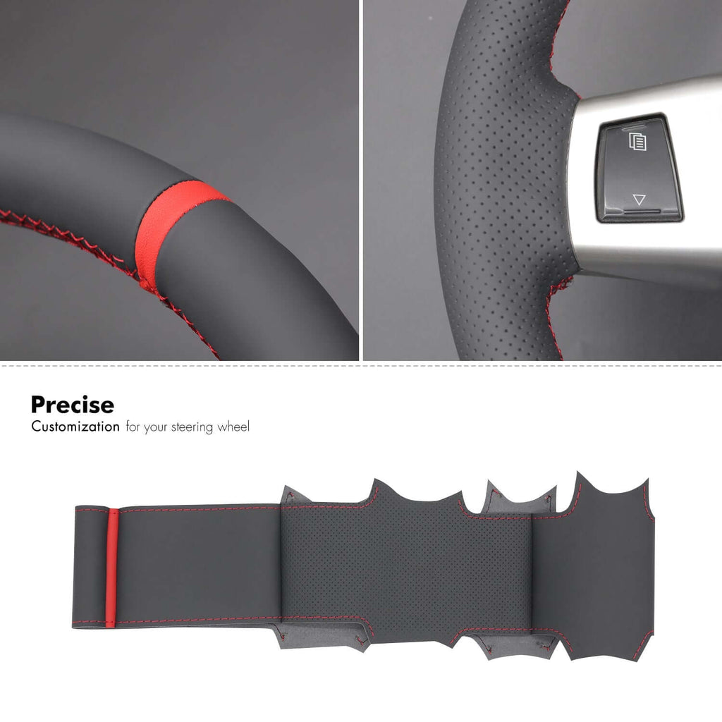 MEWANT Genuine Leather Car Steering Wheel Cove for Jeep Commander (XK)/ Grand Cherokee III(WK)/ Cherokee IV(KK) - Alcantara, Leather, Carbon Fiber, Easy Install, Non - Slip, Best Steering Wheel Cover