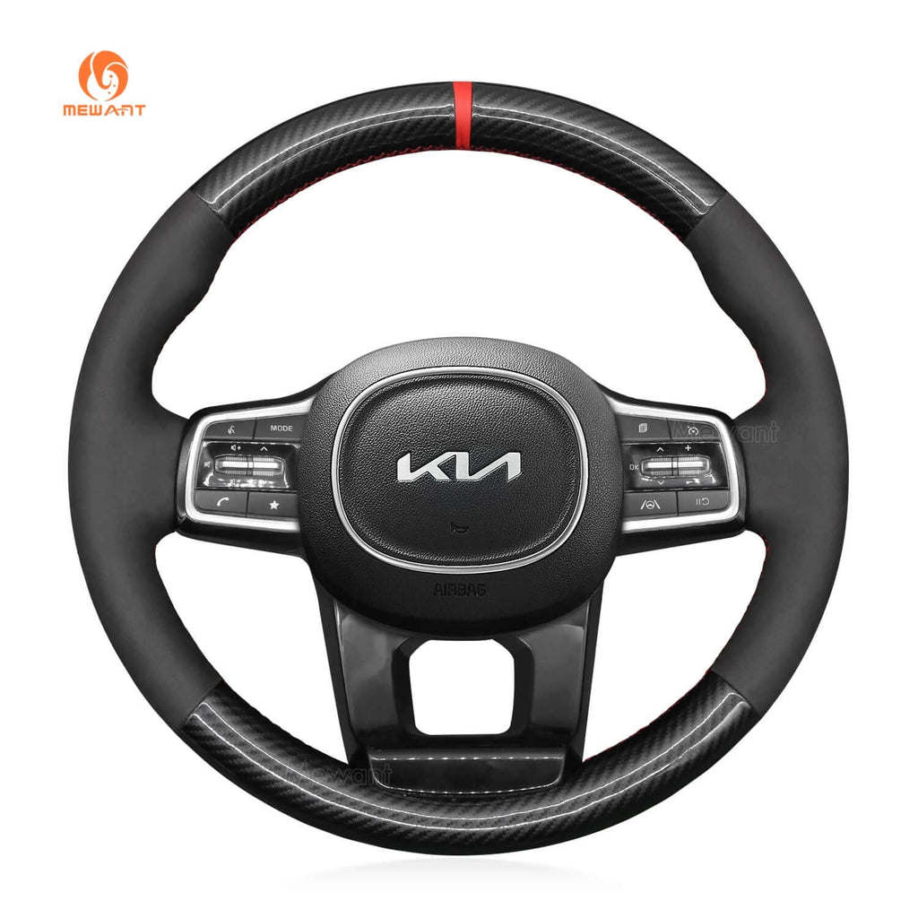 MEWANT Genuine Leather Car Steering Wheel Cove for Kia Solando MQ4/ Telluride - Alcantara, Leather, Carbon Fiber, Easy Install, Non - Slip, Best Steering Wheel Cover