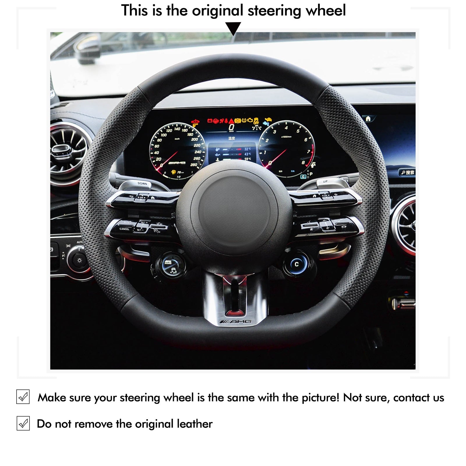 MEWANT Genuine Leather Car Steering Wheel Cove for Mercedes - Benz CLA35 AMG/ AMG GT 63 - Mewant Cover