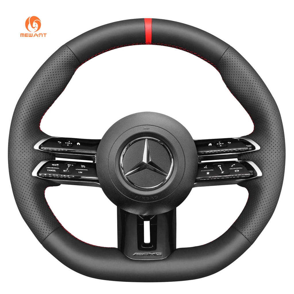 MEWANT Genuine Leather Car Steering Wheel Cove for Mercedes - Benz CLA35 AMG/ AMG GT 63 - Alcantara, Leather, Carbon Fiber, Easy Install, Non - Slip, Best Steering Wheel Cover