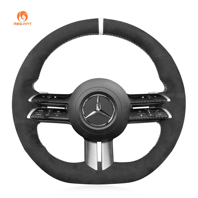MEWANT Genuine Leather Car Steering Wheel Cove for Mercedes - Benz CLS 450 / C260L / E - Class - Alcantara, Leather, Carbon Fiber, Easy Install, Non - Slip, Best Steering Wheel Cover