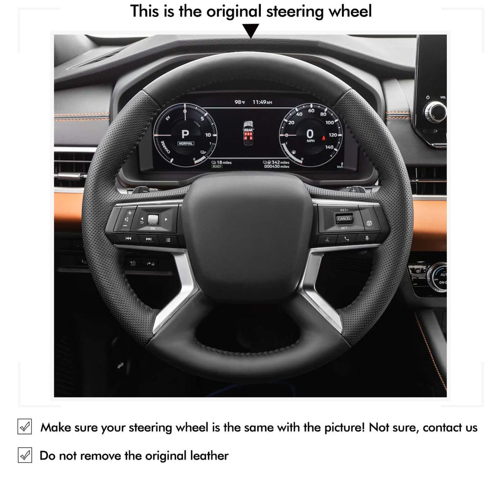 MEWANT Genuine Leather Car Steering Wheel Cove for Mitsubishi Outlander - Alcantara, Leather, Carbon Fiber, Easy Install, Non - Slip, Best Steering Wheel Cover
