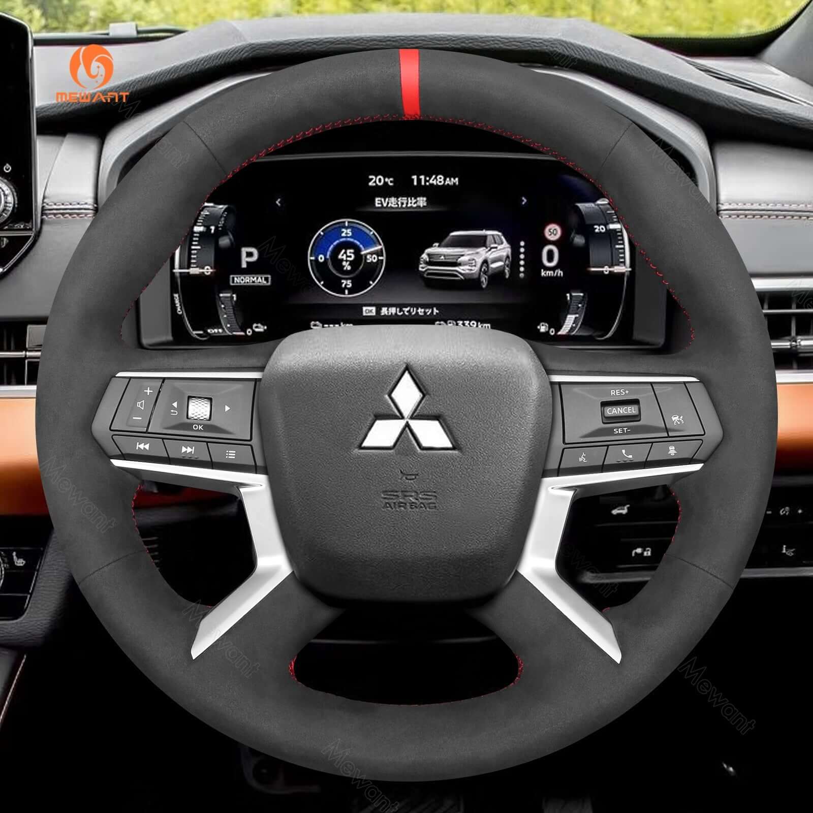 MEWANT Genuine Leather Car Steering Wheel Cove for Mitsubishi Outlander - Alcantara, Leather, Carbon Fiber, Easy Install, Non - Slip, Best Steering Wheel Cover
