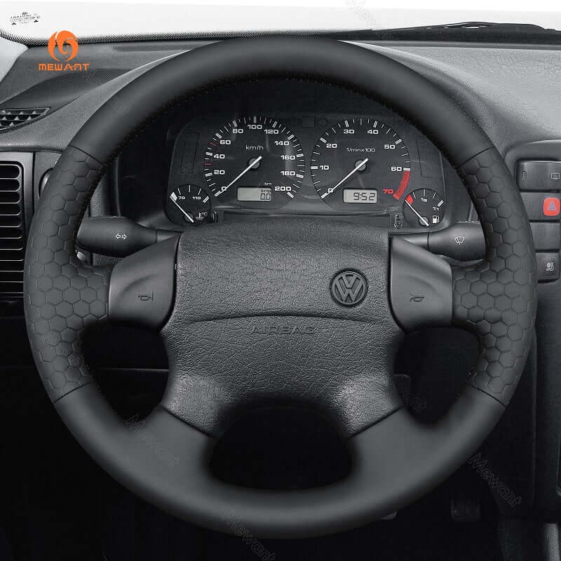 MEWANT Genuine Leather Car Steering Wheel Cove for Volkswagen Mk3 Golf 1996 - Alcantara, Leather, Carbon Fiber, Easy Install, Non - Slip, Best Steering Wheel Cover