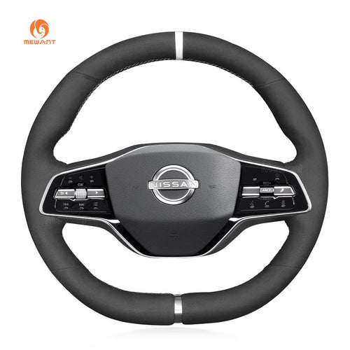 MEWANT Genuine Leather Car Steering Wheel Cove for Nissan Ariya 2022 - 2024 - Alcantara, Leather, Carbon Fiber, Easy Install, Non - Slip, Best Steering Wheel Cover