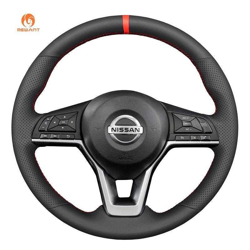 MEWANT Genuine Leather Car Steering Wheel Cove for Nissan Navara 2021 - 2024 - Alcantara, Leather, Carbon Fiber, Easy Install, Non - Slip, Best Steering Wheel Cover