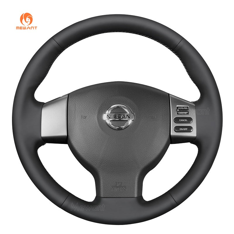 MEWANT Genuine Leather Car Steering Wheel Cove for Nissan Tiida 2004 - 2010 - Alcantara, Leather, Carbon Fiber, Easy Install, Non - Slip, Best Steering Wheel Cover