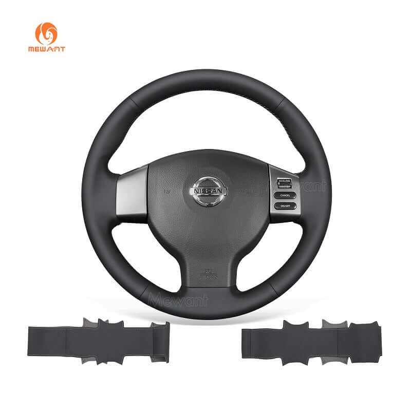 MEWANT Genuine Leather Car Steering Wheel Cove for Nissan Tiida 2004 - 2010 - Alcantara, Leather, Carbon Fiber, Easy Install, Non - Slip, Best Steering Wheel Cover