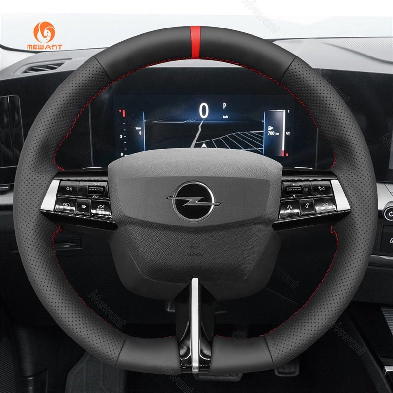 MEWANT Genuine Leather Car Steering Wheel Cove for Opel Astra 2022 - 2024 - Alcantara, Leather, Carbon Fiber, Easy Install, Non - Slip, Best Steering Wheel Cover