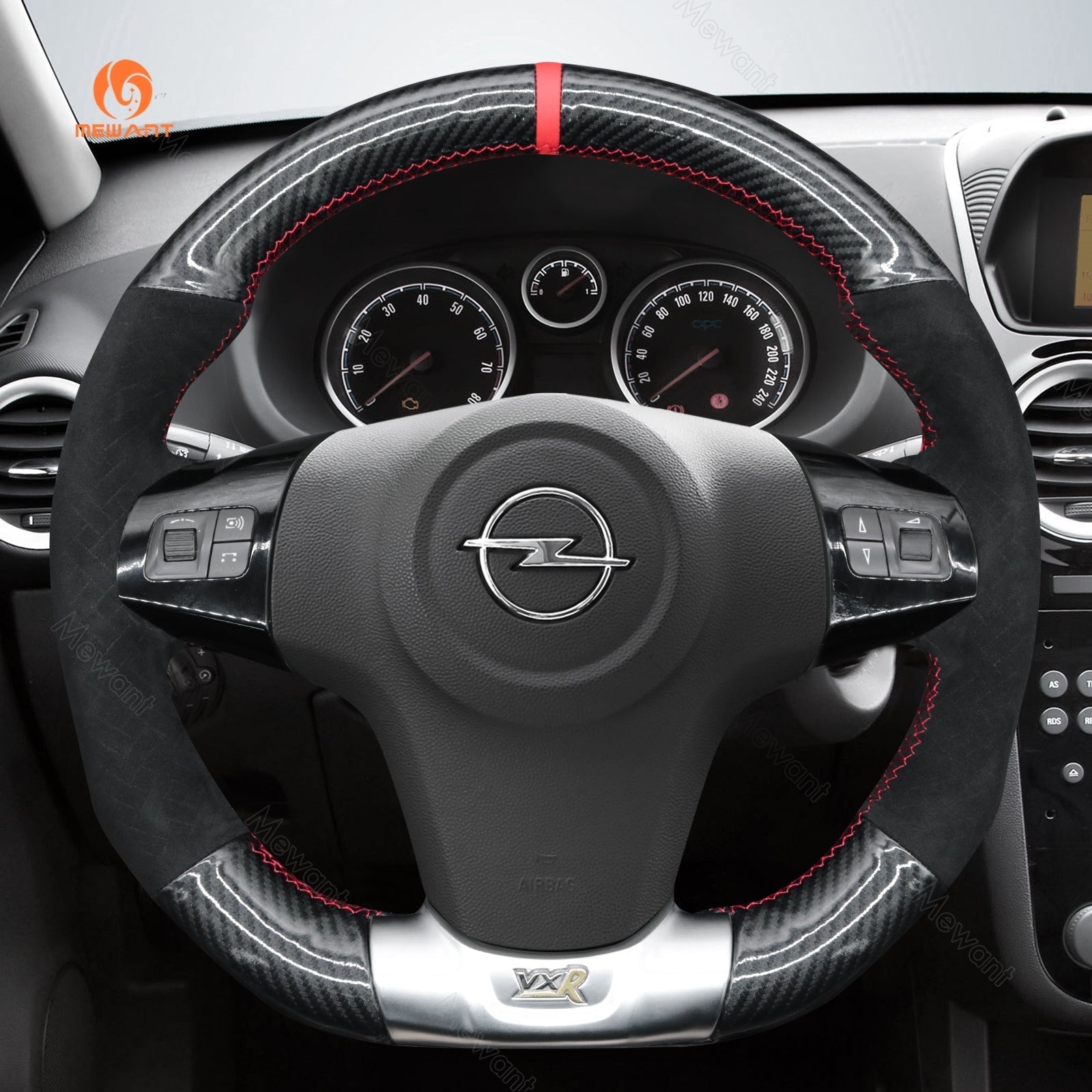 MEWANT Genuine Leather Car Steering Wheel Cove for Opel Corsa OPC - Alcantara, Leather, Carbon Fiber, Easy Install, Non - Slip, Best Steering Wheel Cover