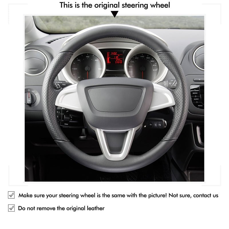 MEWANT Genuine Leather Car Steering Wheel Cove for Seat Ibiza (6J)/ Mii - Alcantara, Leather, Carbon Fiber, Easy Install, Non - Slip, Best Steering Wheel Cover