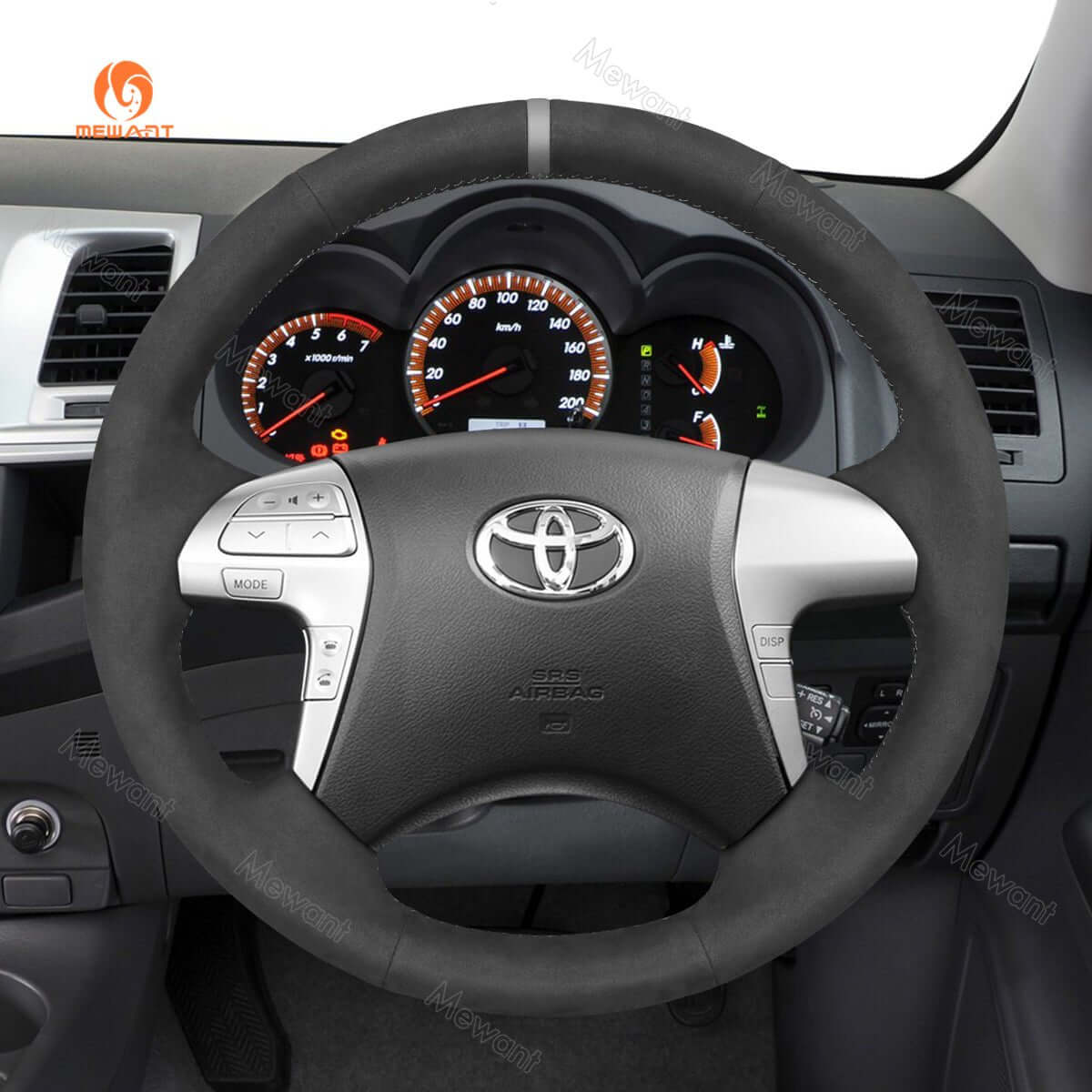 MEWANT Genuine Leather Car Steering Wheel Cove for Toyota Fortuner 2011 - 2015 / Hilux 2011 - 2015 - Alcantara, Leather, Carbon Fiber, Easy Install, Non - Slip, Best Steering Wheel Cover