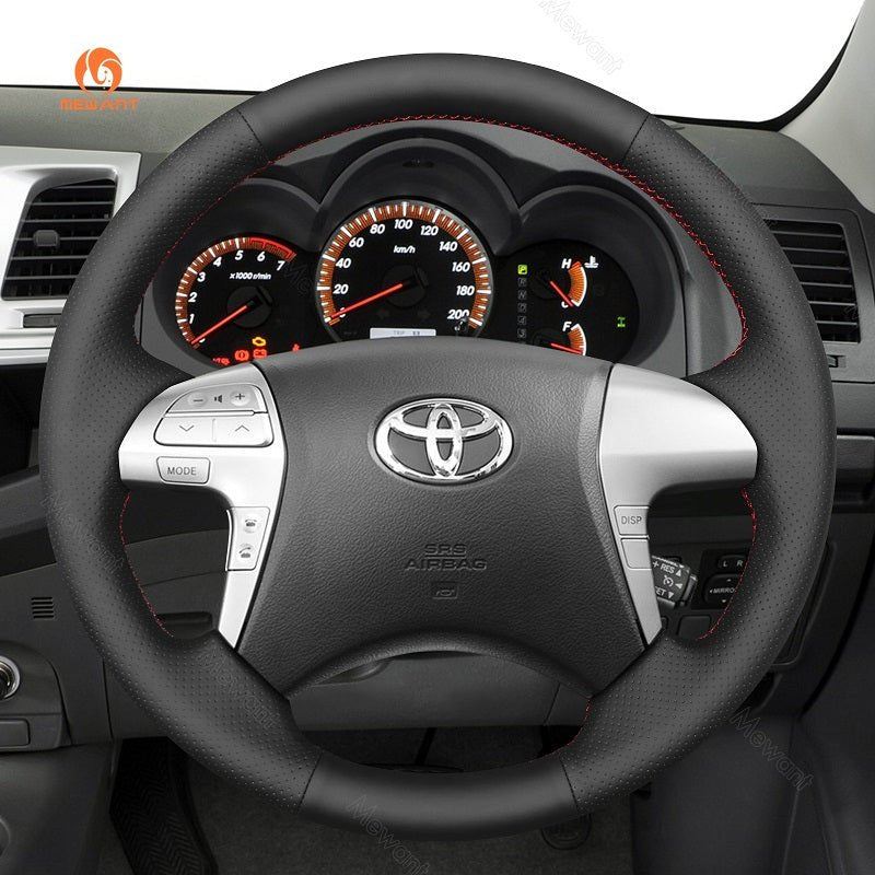 MEWANT Genuine Leather Car Steering Wheel Cove for Toyota Fortuner 2011 - 2015 / Hilux 2011 - 2015 - Alcantara, Leather, Carbon Fiber, Easy Install, Non - Slip, Best Steering Wheel Cover