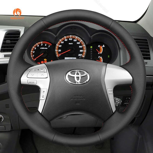 MEWANT Genuine Leather Car Steering Wheel Cove for Toyota Fortuner 2011 - 2015 / Hilux 2011 - 2015 - Alcantara, Leather, Carbon Fiber, Easy Install, Non - Slip, Best Steering Wheel Cover