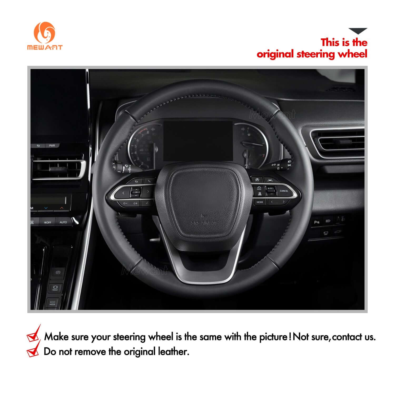 MEWANT Genuine Leather Car Steering Wheel Cove for Toyota Innova 2020 - 2023 - Alcantara, Leather, Carbon Fiber, Easy Install, Non - Slip, Best Steering Wheel Cover