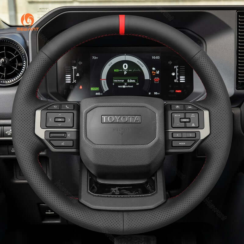 MEWANT Genuine Leather Car Steering Wheel Cove for Toyota Land Cruiser 2024 - Alcantara, Leather, Carbon Fiber, Easy Install, Non - Slip, Best Steering Wheel Cover