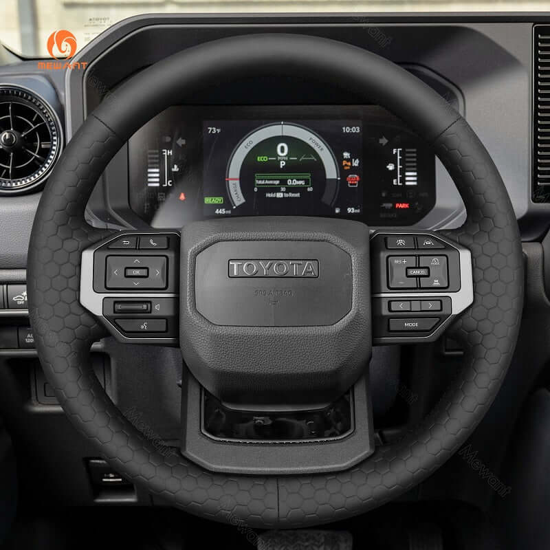 MEWANT Genuine Leather Car Steering Wheel Cove for Toyota Land Cruiser 2024 - Alcantara, Leather, Carbon Fiber, Easy Install, Non - Slip, Best Steering Wheel Cover