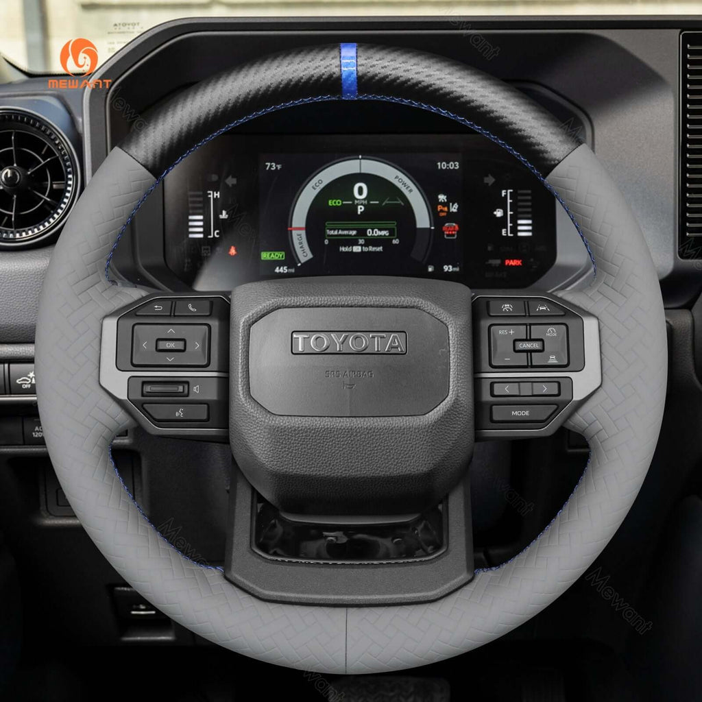 MEWANT Genuine Leather Car Steering Wheel Cove for Toyota Land Cruiser 2024 - Alcantara, Leather, Carbon Fiber, Easy Install, Non - Slip, Best Steering Wheel Cover