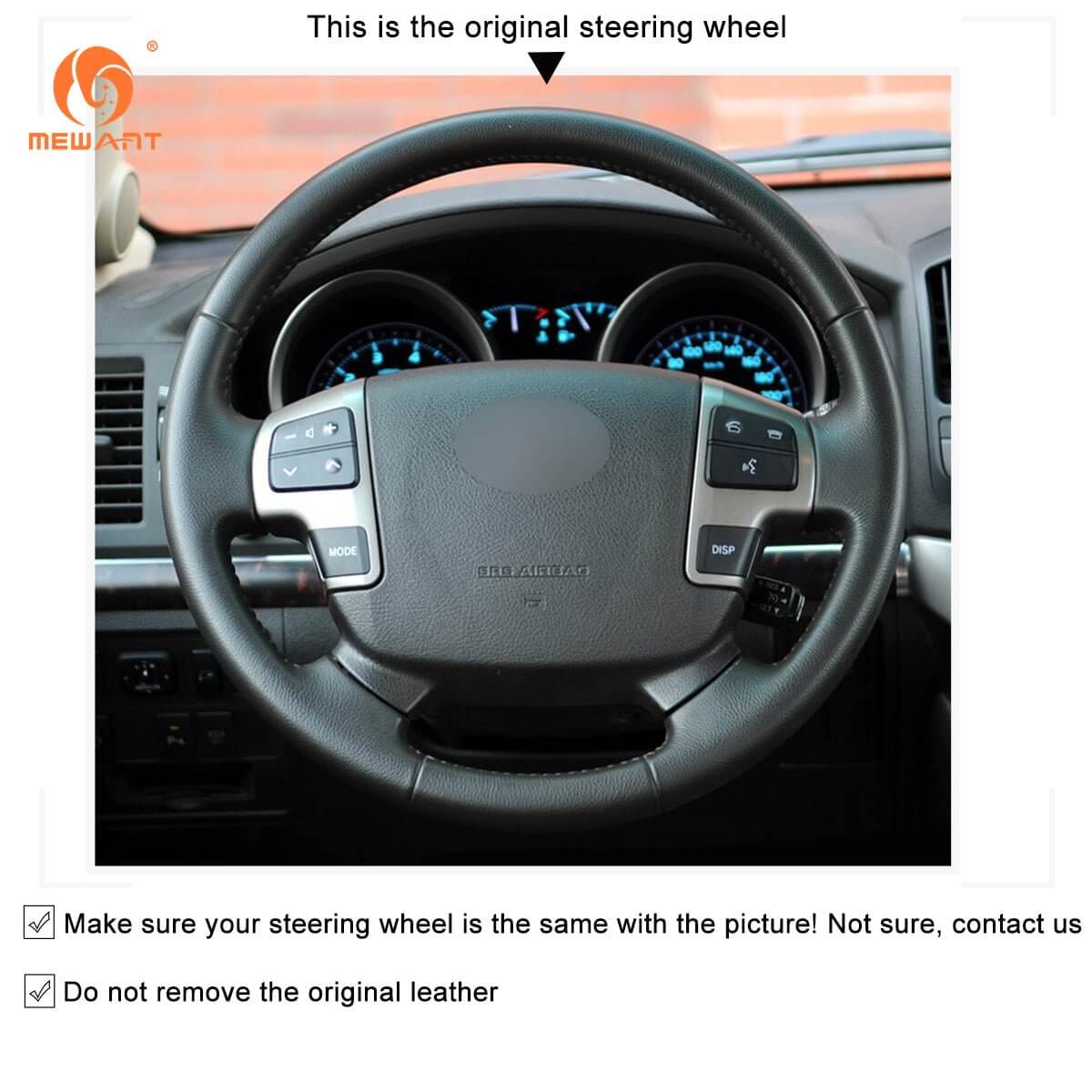 MEWANT Genuine Leather Car Steering Wheel Cove for Toyota Land Cruiser/ Land Cruiser/ Tundra/ Sequoia/ HiAce 2007 - 2018 - Alcantara, Leather, Carbon Fiber, Easy Install, Non - Slip, Best Steering Wheel Cover