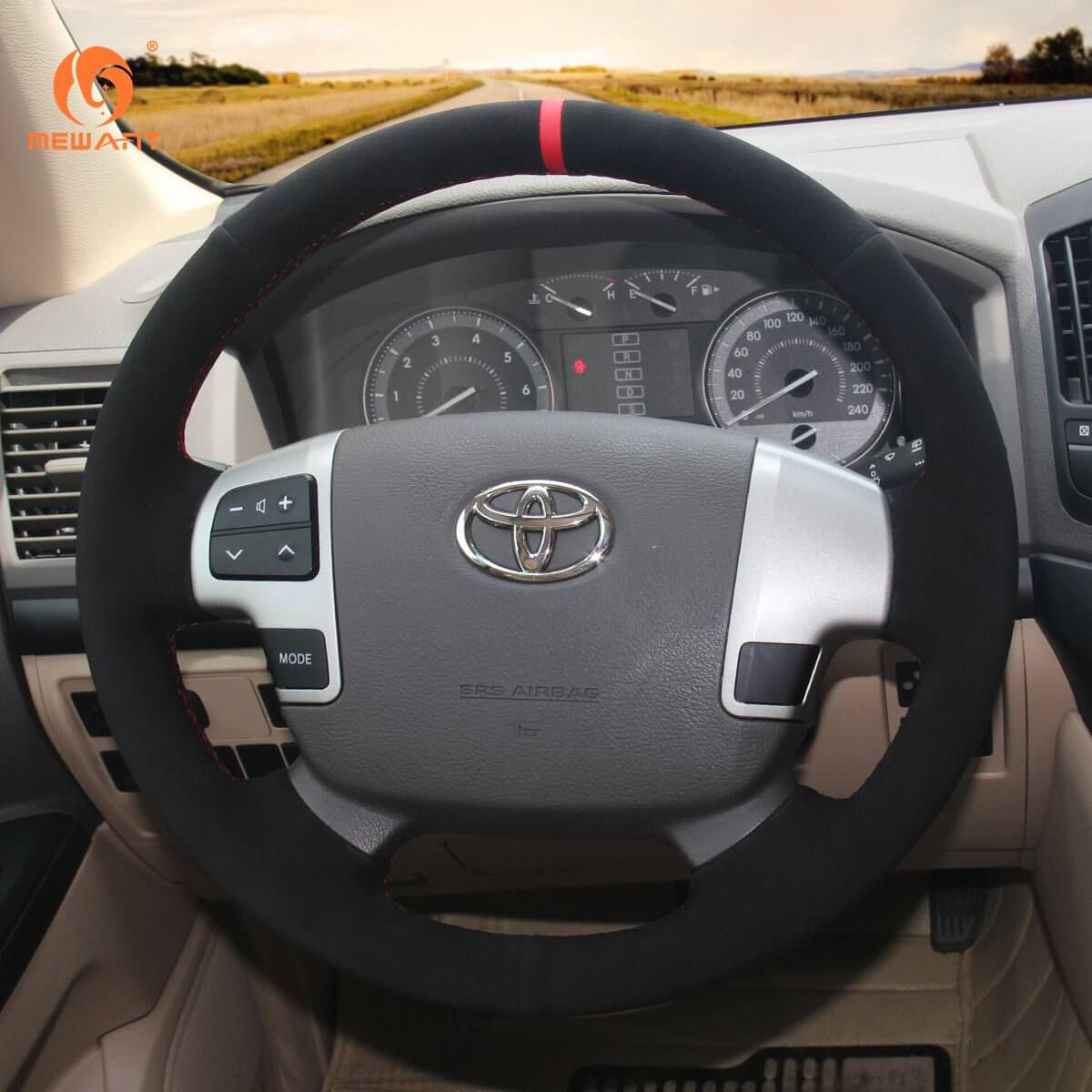 MEWANT Genuine Leather Car Steering Wheel Cove for Toyota Land Cruiser/ Land Cruiser/ Tundra/ Sequoia/ HiAce 2007 - 2018 - Alcantara, Leather, Carbon Fiber, Easy Install, Non - Slip, Best Steering Wheel Cover