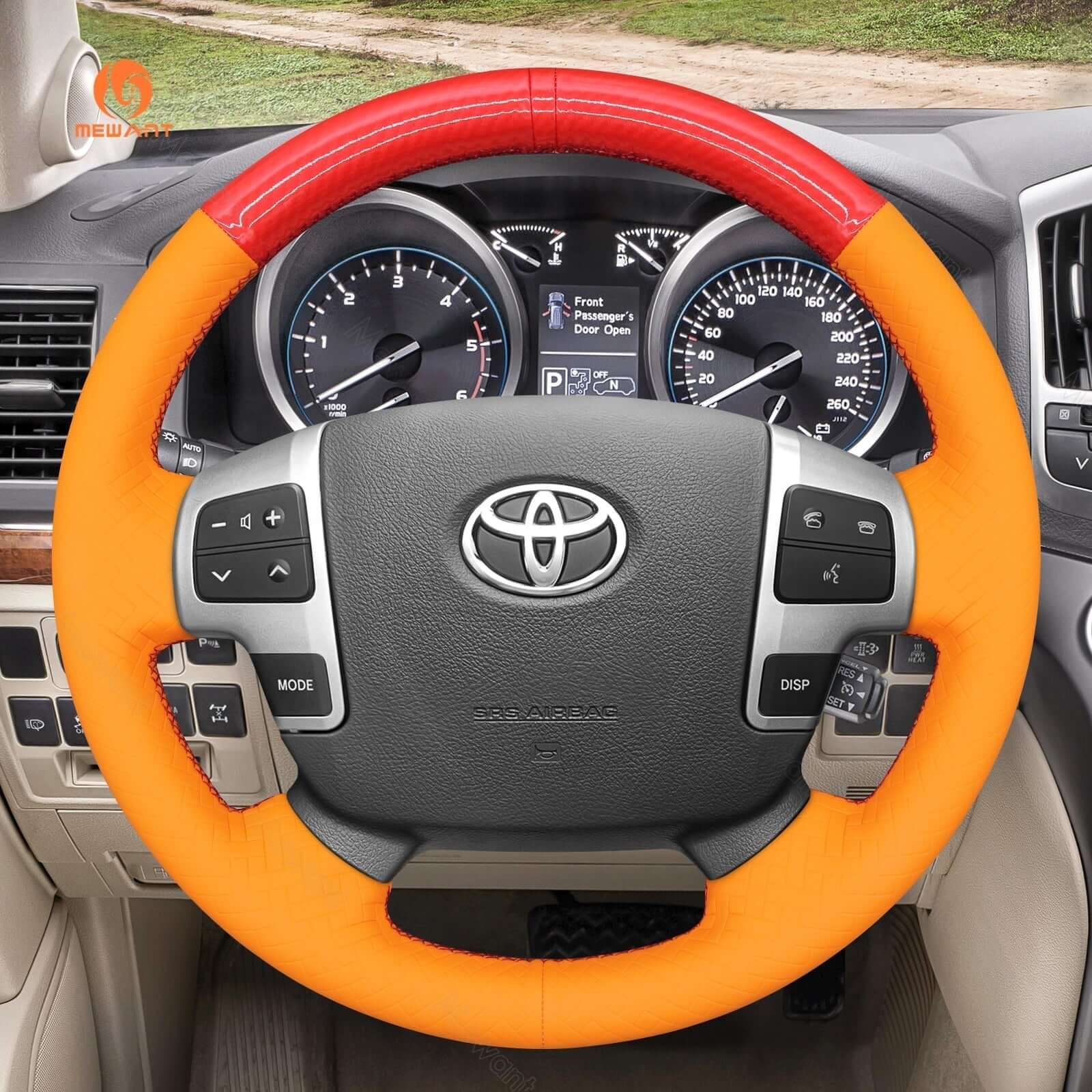MEWANT Genuine Leather Car Steering Wheel Cove for Toyota Land Cruiser/ Land Cruiser/ Tundra/ Sequoia/ HiAce 2007 - 2018 - Alcantara, Leather, Carbon Fiber, Easy Install, Non - Slip, Best Steering Wheel Cover