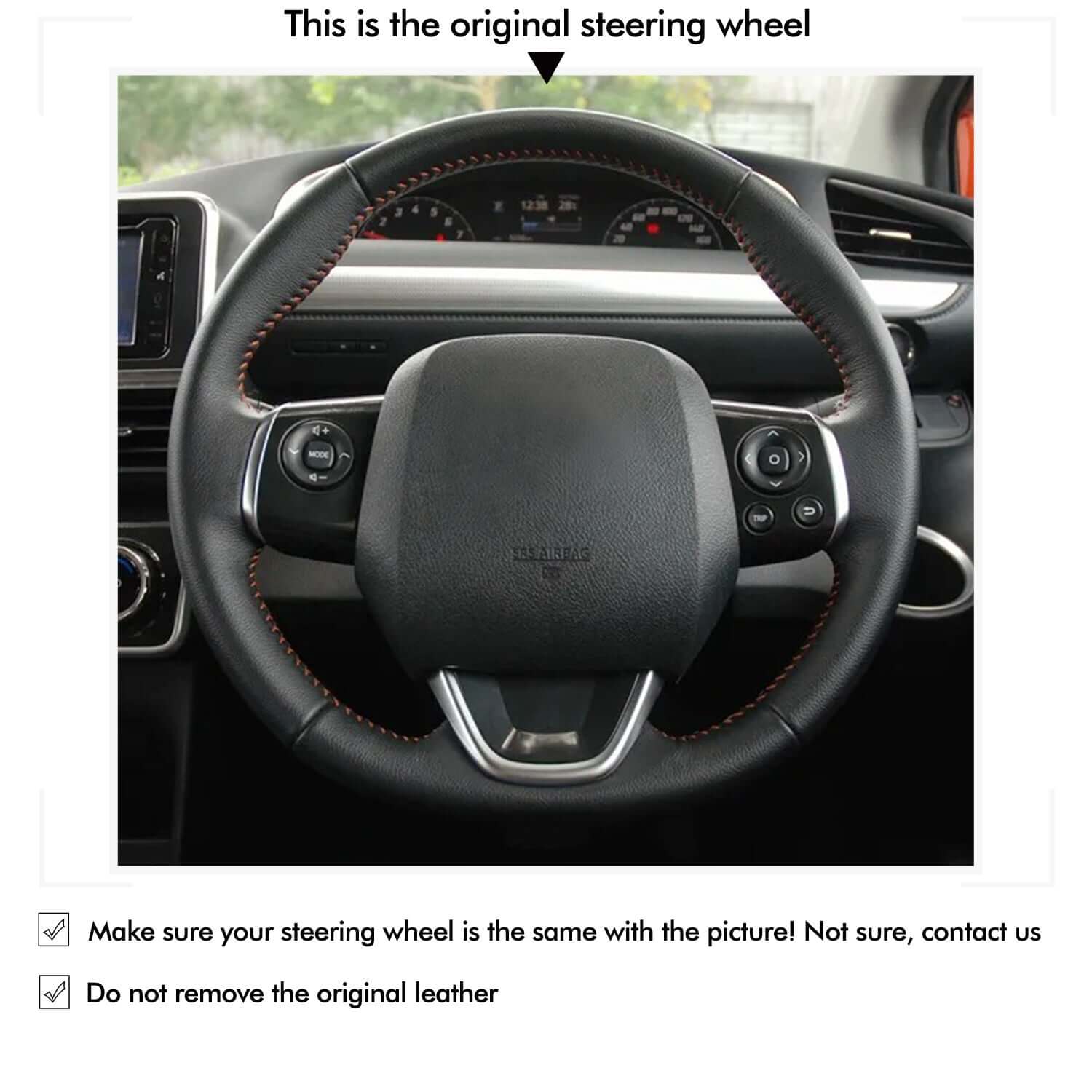 MEWANT Genuine Leather Car Steering Wheel Cove for Toyota Sienta 2015 - 2024 - Alcantara, Leather, Carbon Fiber, Easy Install, Non - Slip, Best Steering Wheel Cover