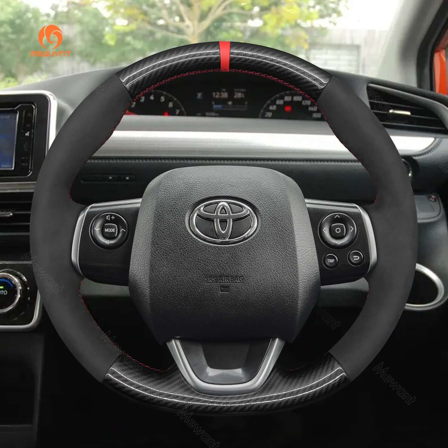 MEWANT Genuine Leather Car Steering Wheel Cove for Toyota Sienta 2015 - 2024 - Alcantara, Leather, Carbon Fiber, Easy Install, Non - Slip, Best Steering Wheel Cover