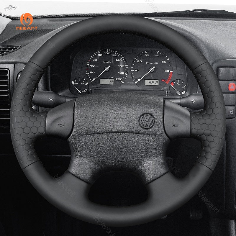 MEWANT Genuine Leather Car Steering Wheel Cove for Volkswagen Mk3 Golf 1996 - Alcantara, Leather, Carbon Fiber, Easy Install, Non - Slip, Best Steering Wheel Cover