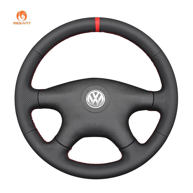 MEWANT Genuine Leather Car Steering Wheel Cove for Volkswagen Santana 2000 - 2012 - Alcantara, Leather, Carbon Fiber, Easy Install, Non - Slip, Best Steering Wheel Cover