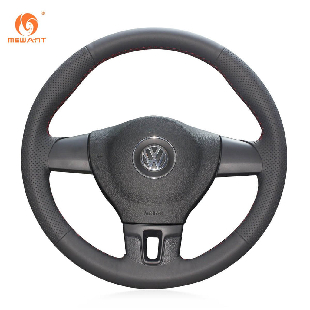 MEWANT Genuine Leather Car Steering Wheel Cove for Volkswagen Sharan /Passat Variant /EOS /Amarok /California / Caravelle / T5 Transporter - Alcantara, Leather, Carbon Fiber, Easy Install, Non - Slip, Best Steering Wheel Cover