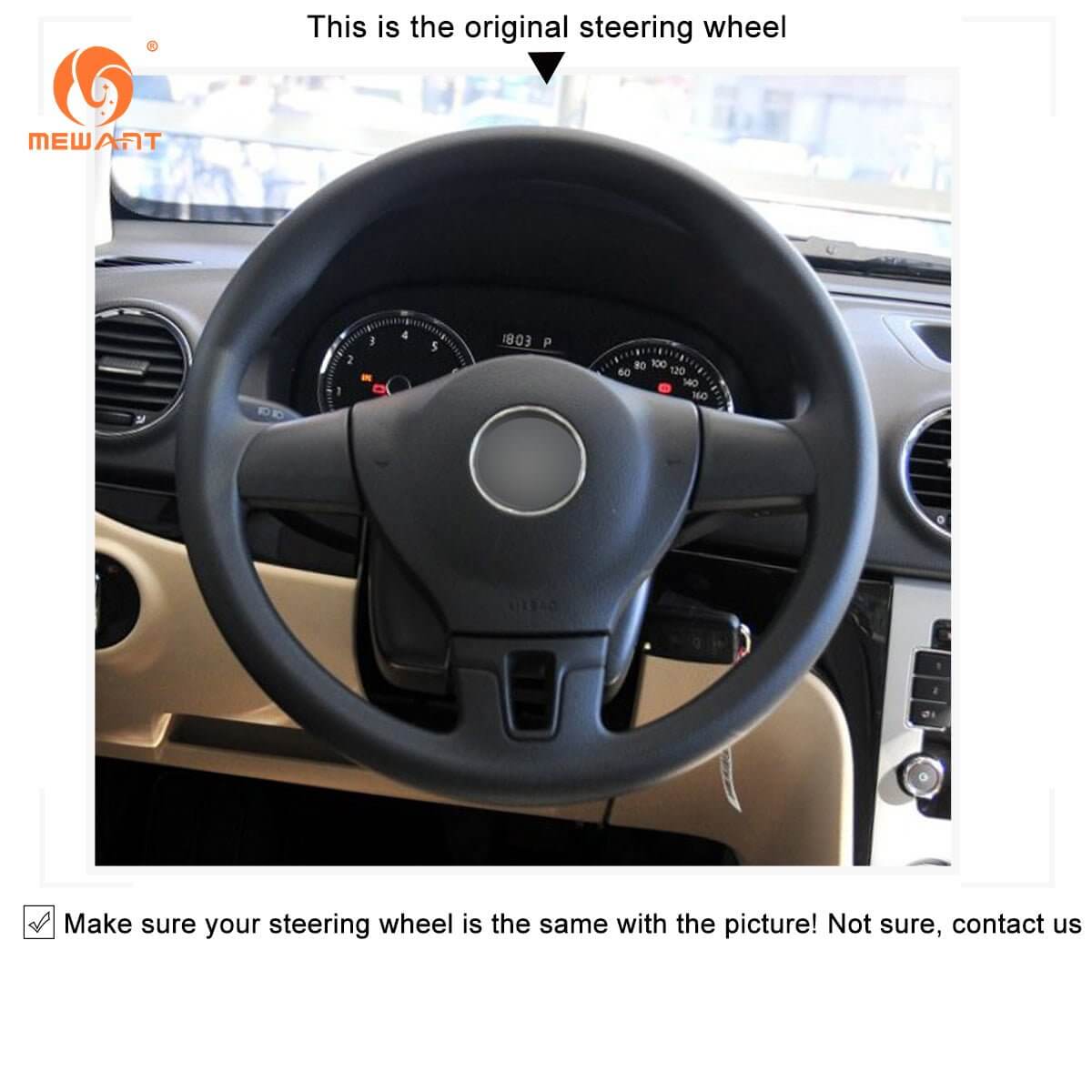 MEWANT Genuine Leather Car Steering Wheel Cove for Volkswagen Sharan /Passat Variant /EOS /Amarok /California / Caravelle / T5 Transporter - Alcantara, Leather, Carbon Fiber, Easy Install, Non - Slip, Best Steering Wheel Cover