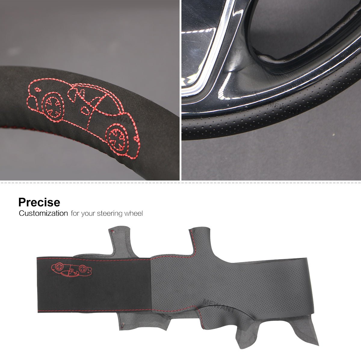 MEWANT Genuine Leather Suede with Embroidery Car Steering Wheel Cover for Mitsubishi ASX Outlander Mirage Eclipse (Cross) - Mewant Cover