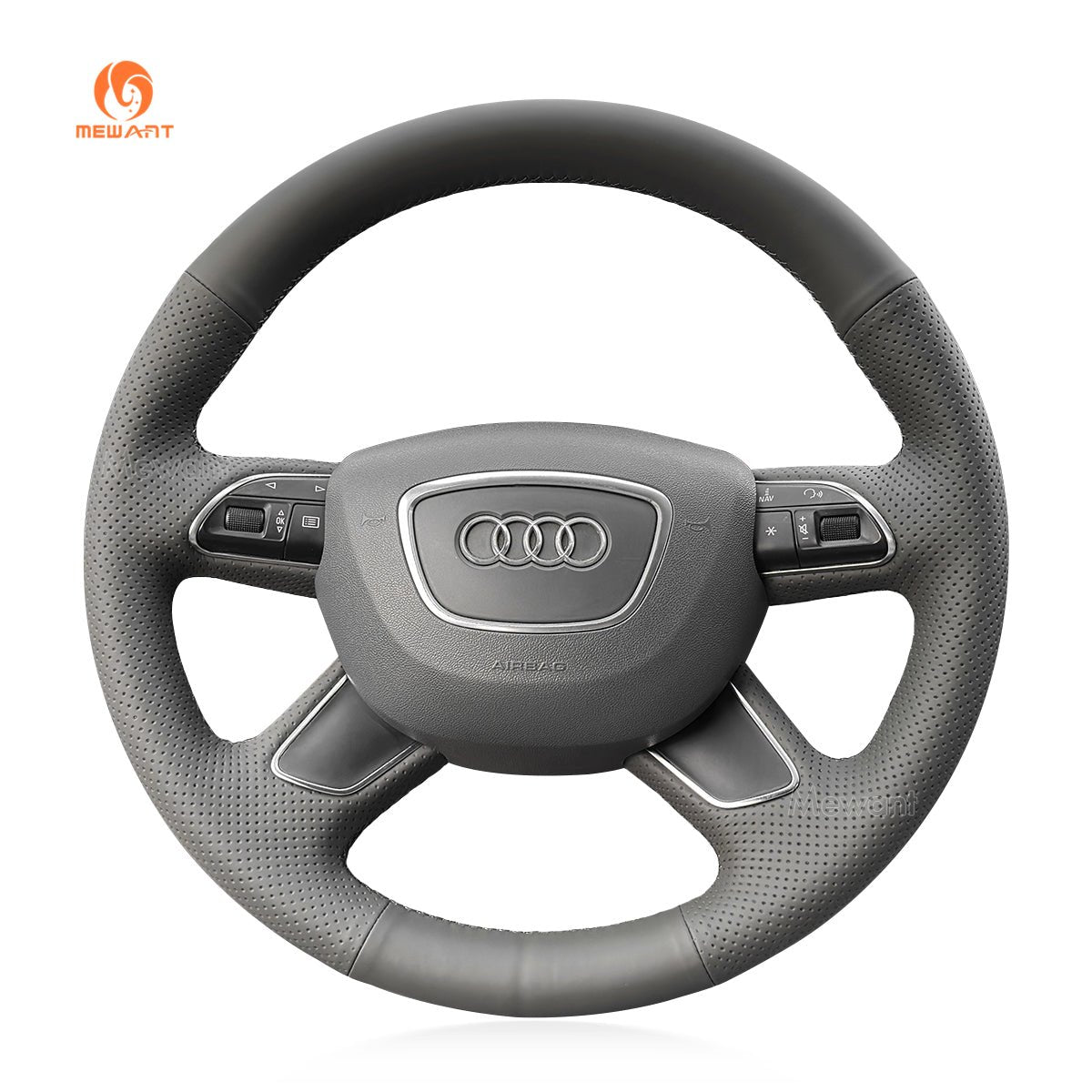 MEWANT Grey Leather Car Steering Wheel Cover for Audi A3 (8V) Sportback A4 (B8) Avant A6 (C7) A8 (D4) Q3 (8U) Q5 (8R) Q7 (4L) - Mewant Cover