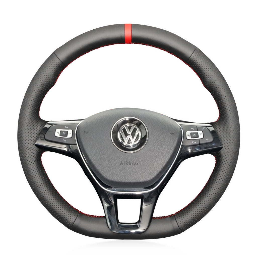 MEWANT Hand DIY Black Leather Suede Car Steering Wheel Cover for Volkswagen VW Golf 7 Golf Alltrack Golf SportWagen Jetta Passat Tiguan e - Golf Arteon Atlas - Alcantara, Leather, Carbon Fiber, Easy Install, Non - Slip, Best Steering Wheel Cover