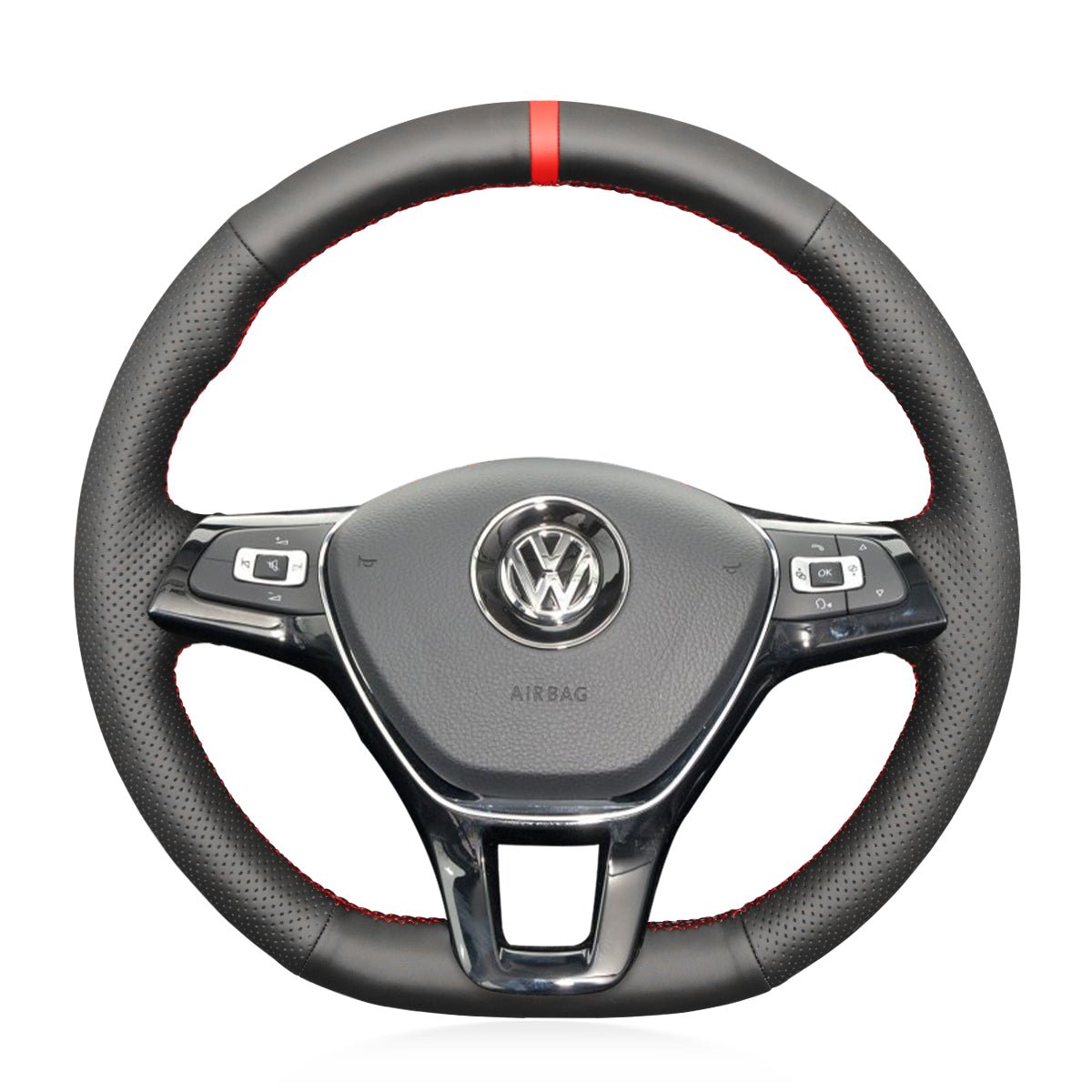 MEWANT Hand DIY Black Leather Suede Car Steering Wheel Cover for Volkswagen VW Golf 7 Golf Alltrack Golf SportWagen Jetta Passat Tiguan e - Golf Arteon Atlas - Alcantara, Leather, Carbon Fiber, Easy Install, Non - Slip, Best Steering Wheel Cover