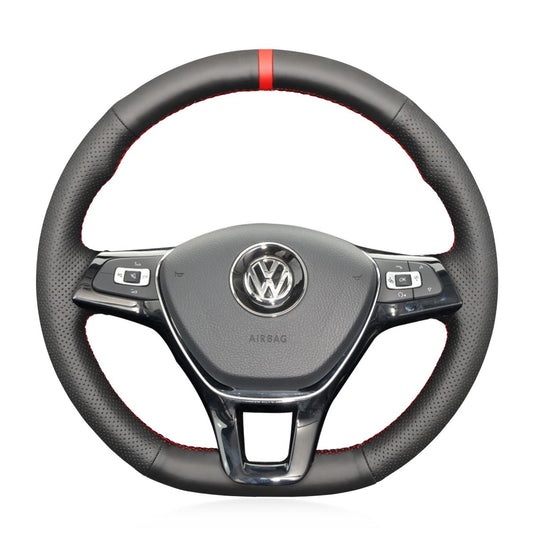 MEWANT Hand DIY Black Leather Suede Car Steering Wheel Cover for Volkswagen VW Golf 7 Golf Alltrack Golf SportWagen Jetta Passat Tiguan e - Golf Arteon Atlas - Alcantara, Leather, Carbon Fiber, Easy Install, Non - Slip, Best Steering Wheel Cover